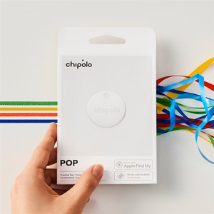 Valge Chipolo POP Bluetooth-jälgija vahetatava patareiga iOS-i ja Androidi seadmetele