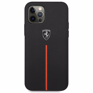 Ferrari FEOMSHCP12LBK iPhone 12 Pro Max must/must kõvakott Off Track Nahast Nailon triibuga