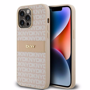 DKNY Leather Mono Stripe & Metal Logo ümbris jaoks iPhone 14 Pro Max - roosa