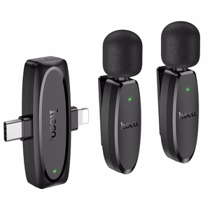 Hoco L15 juhtmevaba revääri mikrofon Lightning / USB-C, 2 tk, must