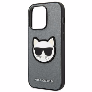 Karl Lagerfeld Saffiano Choupette Head Patch ümbris iPhone 14 Pro Max'ile - hõbedane