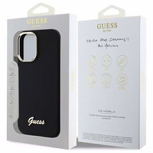 Guess Silicone Script Metal Logo & Frame Ümbris jaoks iPhone 16 Plus - must