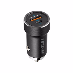 Forever CC-06 PD QC autolaadija 1x USB-C 1x USB 20W must + USB-C - USB-C kaabel 60W