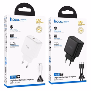 GaN зарядное устройство для телефона Hoco USB C PD AVS 40W max 60W с кабелем USB C на USB C N83 белое
