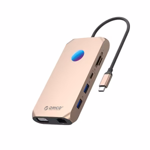 Orico XCR 12in1 RGB USB-C Docking Station 3x USB-A 3.1 1x USB-A 2.0 1x USB-C PD 100W 1x USB-C 3.1 1x HDMI 1.4 4K 30Hz 1x VGA 1080p 1x microSD/SD 3.0 1x RJ Gigabit Ethernet 1x Audio CTIA 3.5mm - Rose Gold