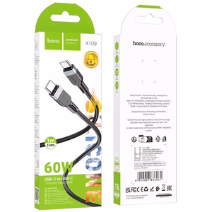 Kaabel USB C USB C Hoco 3A 60W silikoonist 1 m X109 must
