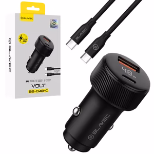 Blavec Autolaadija BS-04B-C Volt - USB + Type C - QC 3.0 18W PD 30W koos Type C to Type C cable (CCBS04BCV-UCB) must