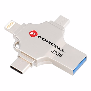 Pendrive 32GB USB 3.2 Gen 1 (USB A / USB C / Lightning / Micro USB) Forcell F-Data Metal Quad hõbedane