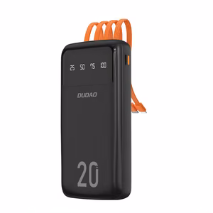 Dudao powerbank большой емкости с 4 встроенными кабелями 20000mAh USB Type C + micro USB + Lightning + USB-A (вход) - черный (Dudao K6Pro+)
