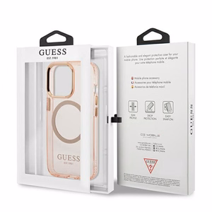 Guess Gold Outline Translucent MagSafe чехол для iPhone 13 Pro Max - розовый