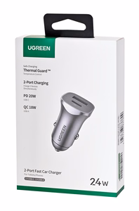 Ugreen USB Type-C / USB 24W Power Delivery Quick Charge auto laadija hall (30780)
