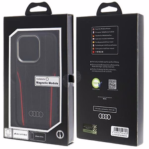 Audi Genuine Leather ümbris with MagSafe jaoks iPhone 15 Pro - must and punane