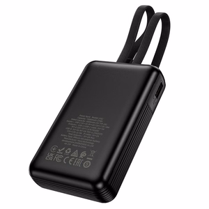 Hoco J162 akupank sisseehitatud USB-C- ja Lightning-kaablitega, 10000 mAh, QC, PD, 22,5 W, must