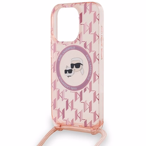 Karl Lagerfeld IML Crossbody Monogram Karl & Choupette Head MagSafe ümbris jaoks iPhone 15 Pro - roosa