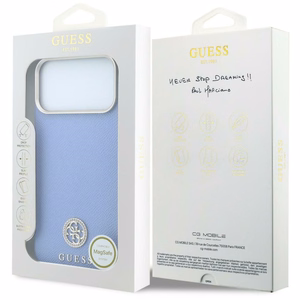 Guess Grained Round Strass Logo ümbris seadmele iPhone 18 Pro / 17 Pro, MagSafe-ühilduv – sinine