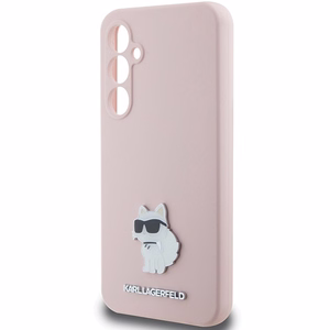 Karl Lagerfeld Silicone Choupette Metal Pin ümbris jaoks Samsung Galaxy S23 FE - roosa