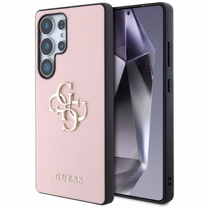 Guess Grained Big 4G Logo Small Classic Logo Ümbris jaoks Samsung Galaxy S25 Ultra roosa