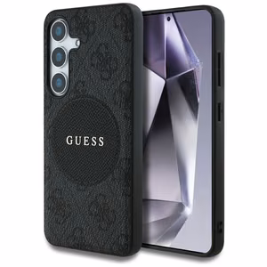 Guess 4G Round Patch Classic Logo MagSafe ümbris jaoks Samsung Galaxy S25 Plus must