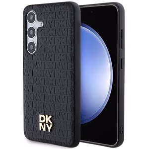 DKNY Leather Pattern Metal Logo MagSafe ümbris jaoks Samsung Galaxy S24+ - must
