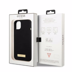 Guess Silicone Logo Plate MagSafe ümbris jaoks iPhone 13 mini - must