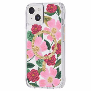 Rifle Paper Co. Rose Garden MagSafe ümbris kuldfooliumdetailidega iPhone 14 ja iPhone 13 mudelitele
