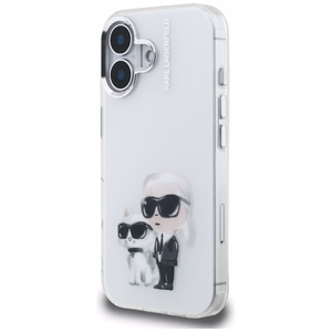 Karl Lagerfeld IML Aquarelle Karl & Choupette & Logo iPhone 16 Ümbris - valge