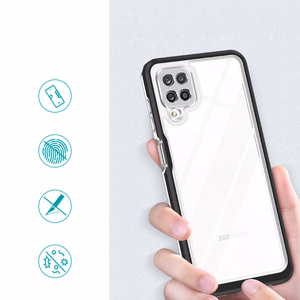 Läbipaistev 3in1 ümbris Samsung Galaxy A22 4G Frame Gel Cover Must