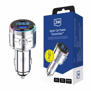 3mk Hyper auto FM-saatja koos laadimisega, 48 W, QC/PD/PPS, USB 1C1A, hõbedane