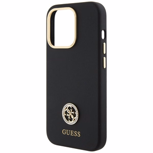 Guess Silicone Logo Strass 4G чехол для iPhone 15 Pro Max - чёрный