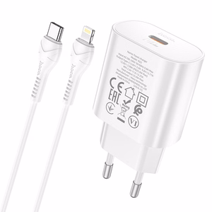 Laadija Hoco N22 25W USB-C + USB-C to Lightning kaabel 1.0m valge