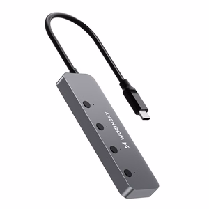 Hall alumiiniumist 4 × USB-A 3.0 jaotur Wozinsky WHS080YSS eraldi lülitite ja 15 cm USB-C-kaabliga