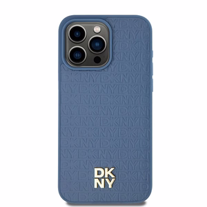 DKNY Leather Monogram Pattern Metal Logo MagSafe Ümbris jaoks iPhone 15 Pro Max - Sinine