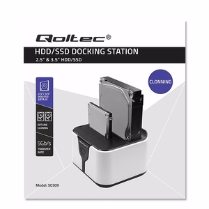 Qoltec 50309 HDD/SSD 2.5" 3.5" Dokkimisjaam SATA III USB 3.0 5Gb/s Kloonimine