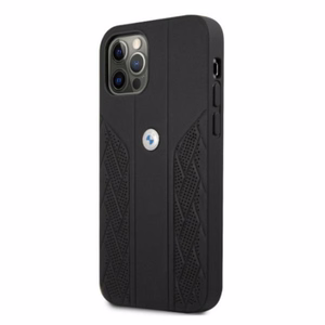 BMW Leather Curve perforeeritud ümbris iPhone 12 / iPhone 12 Pro jaoks - must