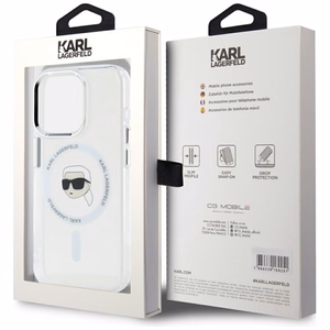 KARL LAGERFELD ümbris jaoks IPHONE 15 Pro Max compatible with MagSafe KLHMP15XHLSKIH (IML Metal K Head) valge