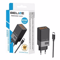 Beline Võrgulaadija 2x USB-C + 1x USB 65W + kaabel USB-C must PD 3.0 + QC 3.0 BLN3CB65C GaN