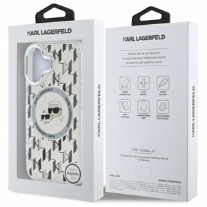 Karl Lagerfeld IML Monogram Karl & Choupette Head MagSafe iPhone 16 Ümbris - Clear