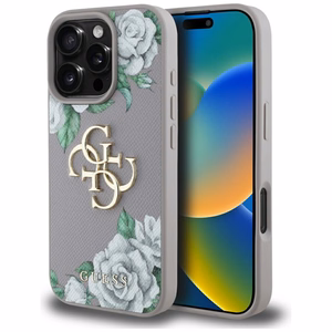 Guess Grained Roses Big 4G Logo iPhone 16 Pro Ümbris - Lilla