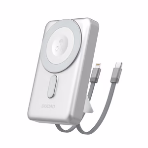 Dudao K29 10000mAh PD 20W MagSafe Powerbank metallist korpusega, alusega ja sisseehitatud USB-C / Lightning kaablitega - hõbedane