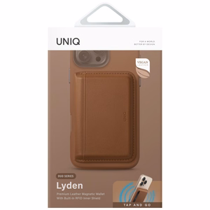 Uniq Lyden DS RFID-kaitsega MagSafe magnetiline telefoni kaarditasku koos toega – pruun