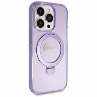 Guess Ring Stand Script Glitter MagSafe ümbris jaoks iPhone 13 Pro Max - lilla