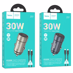 Автомобильное зарядное устройство Hoco USB C QC3.0 PD 30W + кабель USB C к Lightning Z57 металлический серый