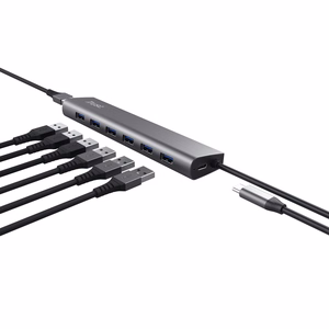 Trust Halyx Type-A 5000 Mbit/s 7 pordi USB 3.2 Gen1 jaotur hõbedane