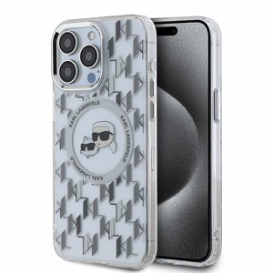 Karl Lagerfeld IML Monogram Karl & Choupette Head MagSafe iPhone 15 Pro Ümbris - Clear