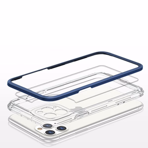 Läbipaistev 3in1 ümbris iPhone 11 Pro Max sinise raamiga geelikatte jaoks