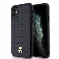DKNY Leather Monogram Pattern Metal Logo MagSafe Ümbris jaoks iPhone 11 / Xr - Must
