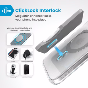 Speck Presidio Perfect-Clear MagSafe'i ja ClickLocki toega ümbris iPhone 16 Plus-le, Clear/Chrome