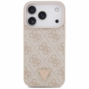 Guess Leather 4G Triangle Strass MagSafe ümbris iPhone 18 Pro / 17 Pro – roosa