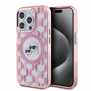 Karl Lagerfeld IML Monogram Karl & Choupette Head MagSafe iPhone 15 Pro Ümbris - roosa