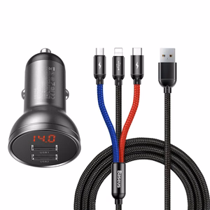 Baseus Car Laadija with display 24W + Kaabel USB 3in1 Baseus Three Primary Colors 1,2m
